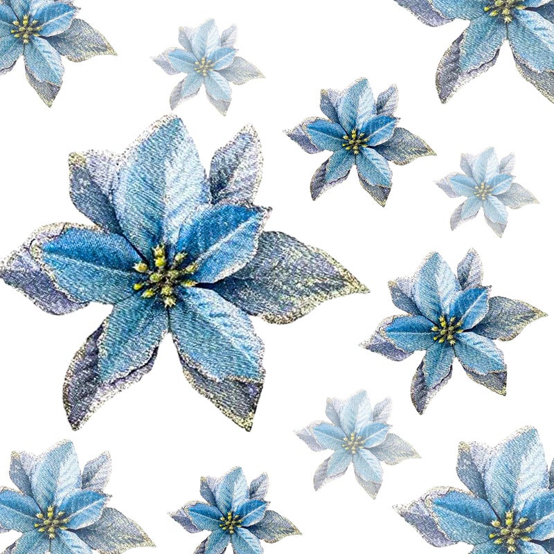 KEPATO Christmas Glitter Poinsettia Christmas Tree Ornaments Pack of 12 (Blue) - Image 1